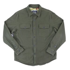 Pladra Button Front Shirt Mens Large Green Cotton Twill Nature Print Made in USA